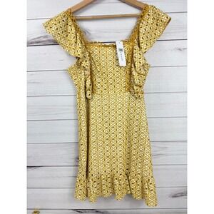 Topshop‎ Womens Broderie Mini Dress Yellow Floral Cottagecore Womens 8 NWT